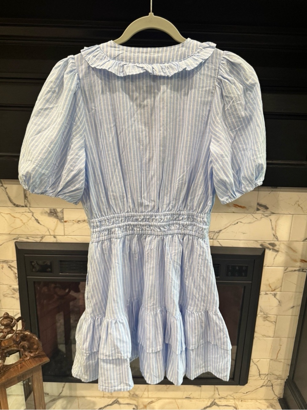 Adelyn Rae Light Blue & White Striped Ruffle Wrap Mini Dress - Picture 7 of 7